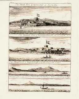 ANTIQUE PRINT,DUTCH and DANISH FORT, ACCRA,AFRICA ,1744  