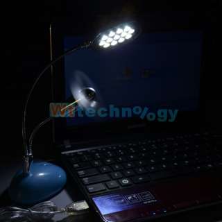 NEW USB 13 LED Light Super Bright Flexible Desk Lamp w/ Fan for PC 