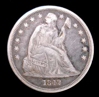 1842 SEATED LIBERTY SILVER DOLLAR, NICE XF ( ALL ORIGINAL ) A REAL 