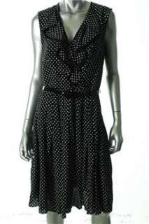 Anne Klein New York NEW Black Versatile Dress Polka Dot Ruffled 10 