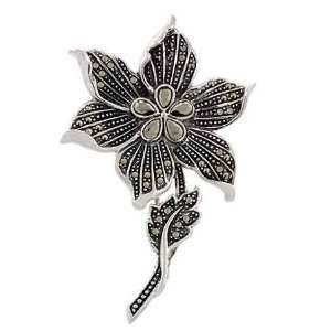  Sterling Silver Genuine Marcasite Stone Lilac Flower Pin Jewelry