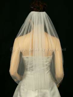 1T Ivory Elbow Beaded Cut Edge Bridal Wedding Veil  