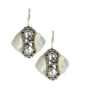  Sterling Silver Marcasite Antique Design Square Earrings Jewelry
