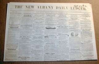  1856 newspaper NEW ALBANY DAILY LEDGER Indiana   166 years old  