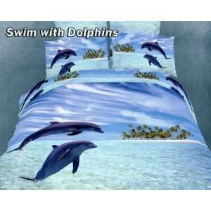  Swim with Dolphins Queen Duvet BNB By Doche Mela