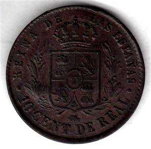 Spain 1857 10 Centimos de Real Coin  