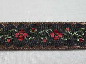 BLACK RED FLORAL EMBROIDERED JACQUARD RIBBON 2 YDS  