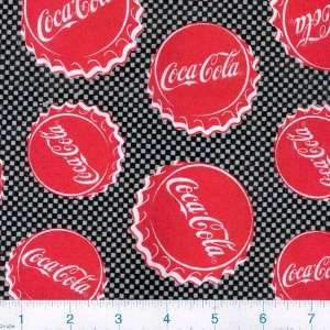  45 Wide Flannel Coca Cola Bottle Caps on Checkerboard 