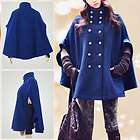 Ladies M Dolman Sleeve Double Breasted Royal Blue Pocket Cape Coat 