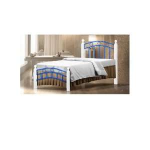  Blue Twin Metal and Wood Bed with Frame