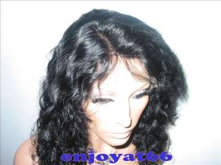 Curly #1 Jet Black 100% Human Remy Hair Lace Front Wigs 14 22 inches 