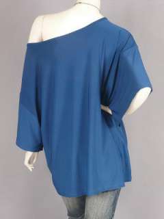 Blue Oversized Kimono Sleeve Top Tunic w/Necklace L  
