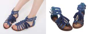 NEW Womens Tassle Strappy Gladiator Sandals Flip Flops Flats 4Colors 