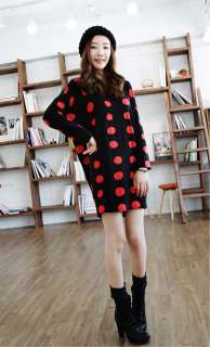 CHIC CREW NECK RED DOTS MID LONG JUMPER SWEATER 2087  