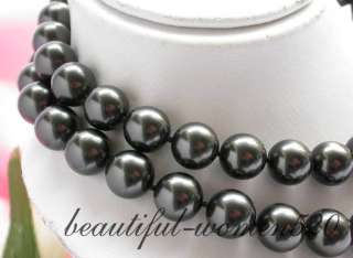 34 14mm Tahitian black south sea shell pearl necklace  
