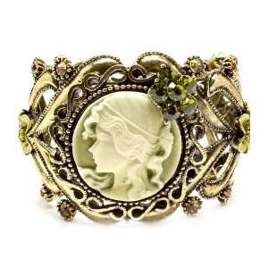  Gorgeous Olive Green Crystal Deco Cameo Filigree Floral 