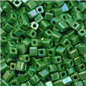  Miyuki 4mm Glass Cube Beads Opaque Grass Green AB #411R 10 