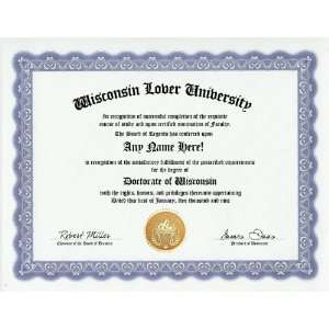  Wisconsin Lover Wisconsinite Degree Custom Gag Diploma 