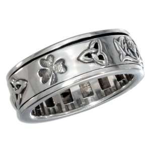   Silver Worry Ring with Irish Symbols Spinning Band (size 06) Jewelry