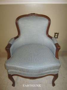 Ethan Allen Country French Carved Blue Damask Upholstered Chair Room 