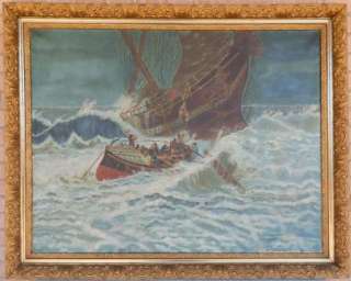   Original Seascape Sailing Ship Wreck Rescue Oil Art Painting  