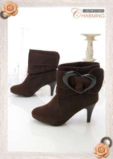 Ways♥ Womens Sweet Heart Faux Velvet Heels Boots  