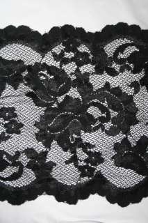 BLACK French galloon STRETCH LACE 9.5 Wide BTY  