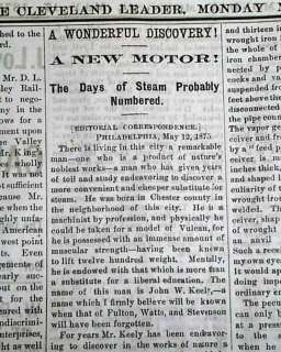 1875 JOHN ERNST WORRELL KEELY New Motor Vaporic Invention Scam ? Old 