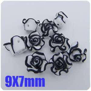 30x black white fimo polymer clay Flowers beads 9mm R19  