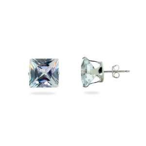  Sterling Silver 10mm Princess Cut Diamond CZ Stud Earrings 