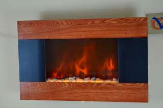 GV Modern Wood Trim Panel Electric Fireplace Heater Wall Mount Pebbles 