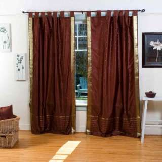 Indo Brown Tab Top Sari Sheer Curtain Drape Panel 84  