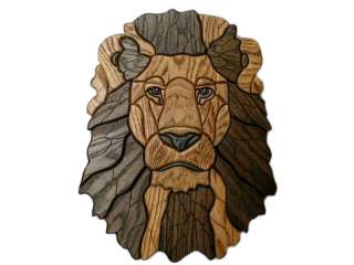 LION Wood Carving OAK INLAY INTARSIA 14x18 Wall Plaque  