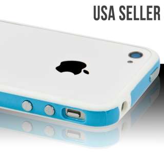 White Baby Blue Hard Bumper Case Cover W/ Metal Buttons For Apple 