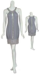 Dazzling SUE WONG Silver Ornately Beaded Dress 4 NEW  