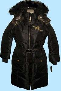 NWT $125 Girls ROCAWEAR Long Black Hooded Winter Coat Jacket M 8 10, L 