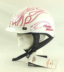Harley Womens White & Pink Flames Half Helmet XL NIB  