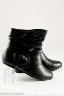 Women Fashion Faux Leather Slouch Buckle Ankle Boots P5  