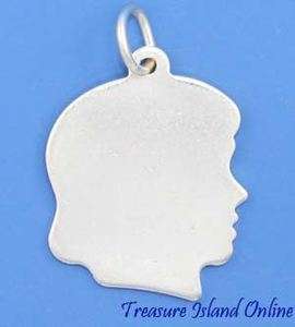 GIRL SILHOUETTE ENGRAVABLE PROFILE .925 Solid Sterling Silver Charm 
