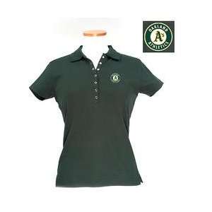 Oakland Athletics Womens Remarkable Polo by Antigua   Dark Pine Small