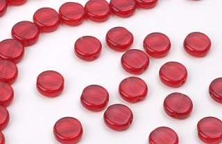 25 Cherry Red Czech Glass Dime Beads 8MM  