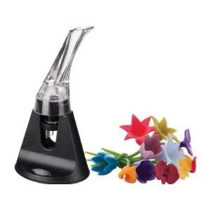 Aroma Aerating Wine Pourer (with stand) & Wine Charms Set  