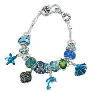 Fancy Silver Tone Blue Green Seahorse Seashell Starfish Sea Life Ocean 