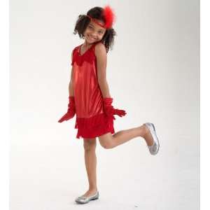  Aeromax Red Flapper Dress with Gloves and Feather Headband 