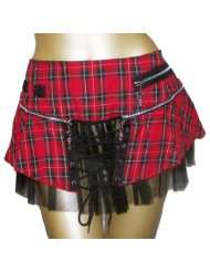 Living Dead Souls Womens PLAID TARTAN SKIRT WITH TULLE  Black/Red
