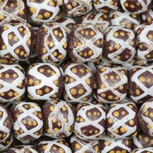  Brown & White African Glass Roundel Beads Handmade