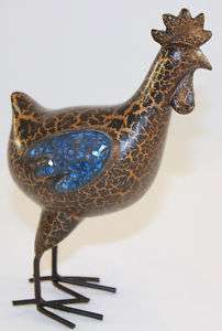 Collectible Rooster Chicken Figurine w/blue glass wings  