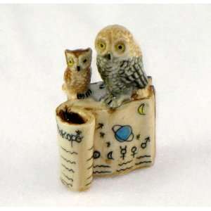  OWL MOM/CHICK on Edge of Folded Open BOOK Figurine 