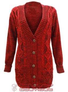 LADIES CABLE KNITTED GRANDAD STYLE WOMENS CARDIGAN TOP  