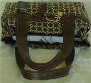 Tommy Hilfiger Brown Tan Shopper TH Logo Canvas Faux Leather Purse Bag 